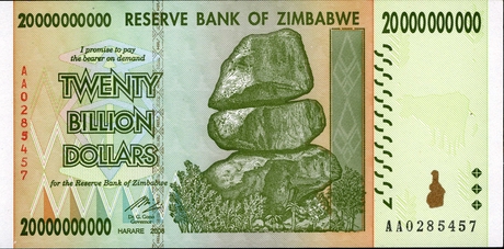 Банкнота в 20 миллиардов долларов Зимбабве